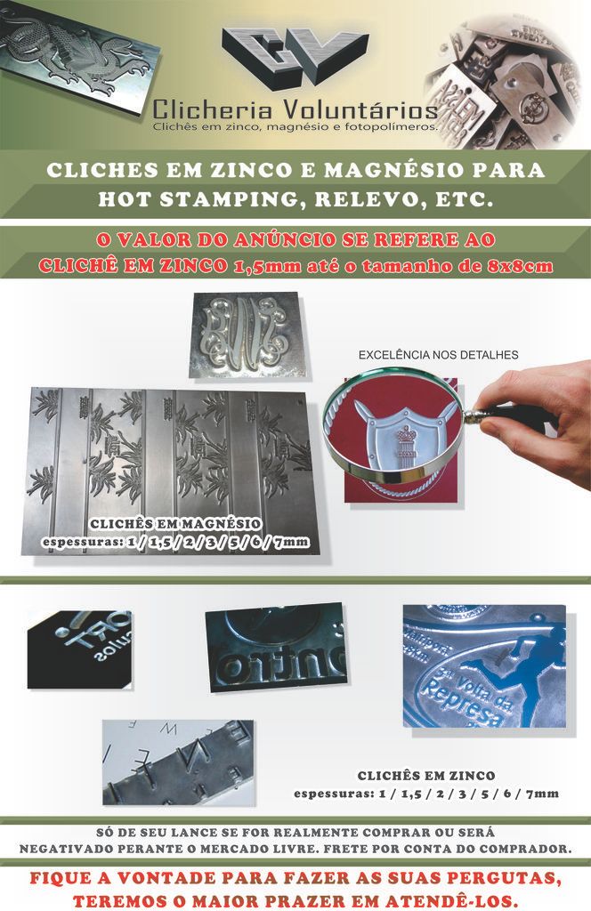 Cliche Em Zinco Ou Magnesio Para Hot Stamping Relevo Etc R Em Mercado Livre