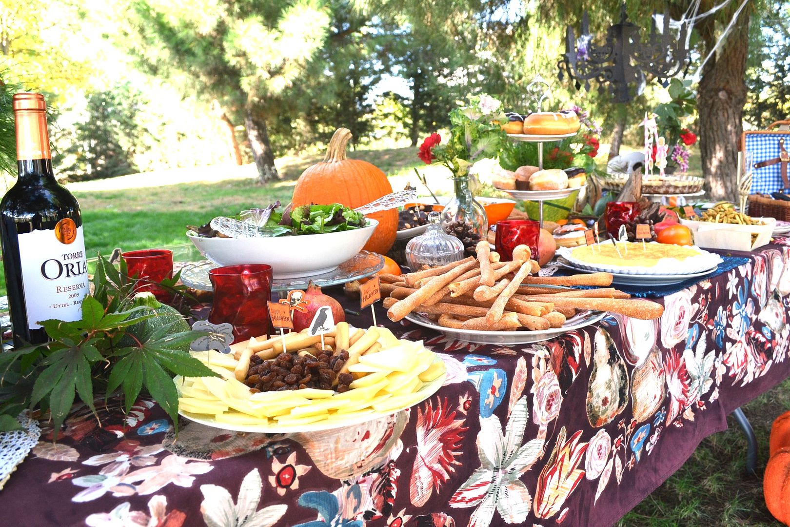  bandejas con comida en un parque celbración de cumpleaños original en otoño