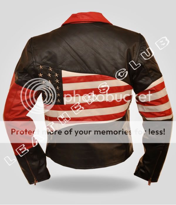 Mens 'AMERICAN FLAG' Black Vintage BRANDO Motorcycle USA Bikers Leather ...